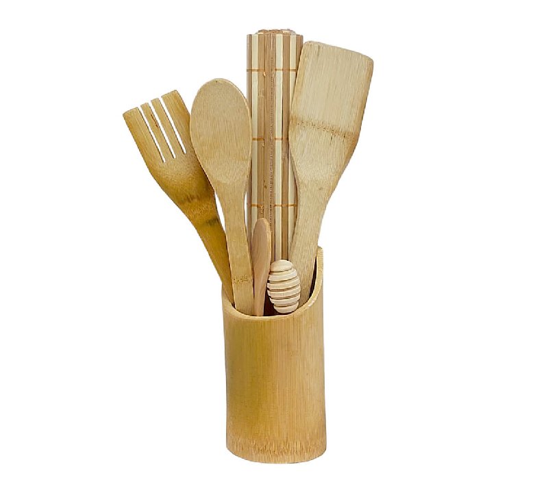 Ensemble de Ustensiles de Cuisine 7 Pièces en Bois Bambou