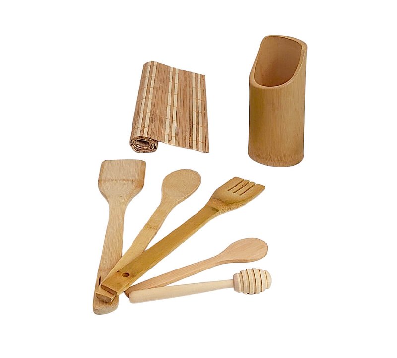 Ensemble de Ustensiles de Cuisine 7 Pièces en Bois Bambou