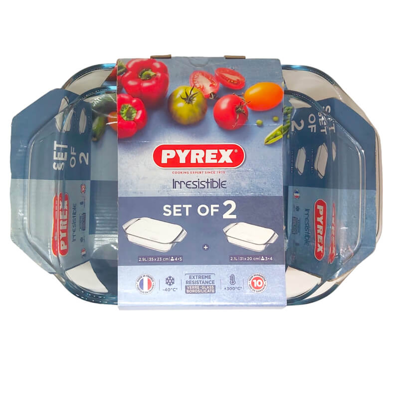 Pyrex Lot de 2 Plats Classiques en Verre pour Cuisson au Four,35x23+31x20