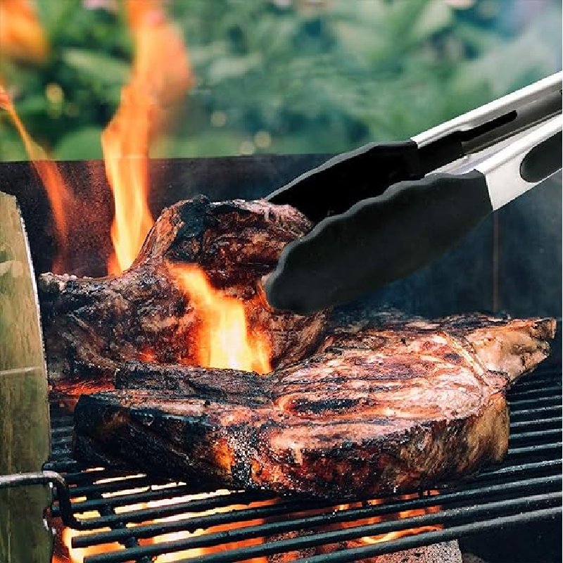 Pince à barbecue avec poignée antidérapante et tête de verrouillage en silicone Noir