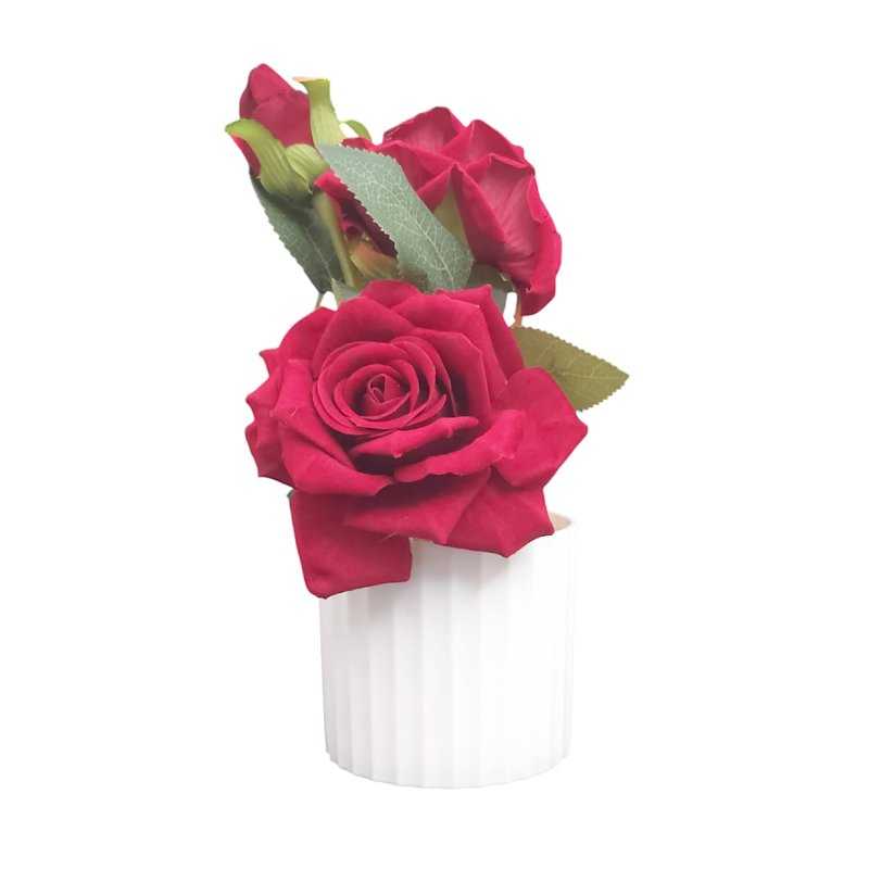 Pot décoratif de fleurs artificielles rouge bordeaux
