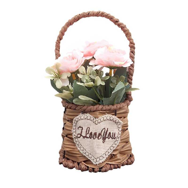 Panier Florale Artificiel avec des Fleurs Rose Saumon