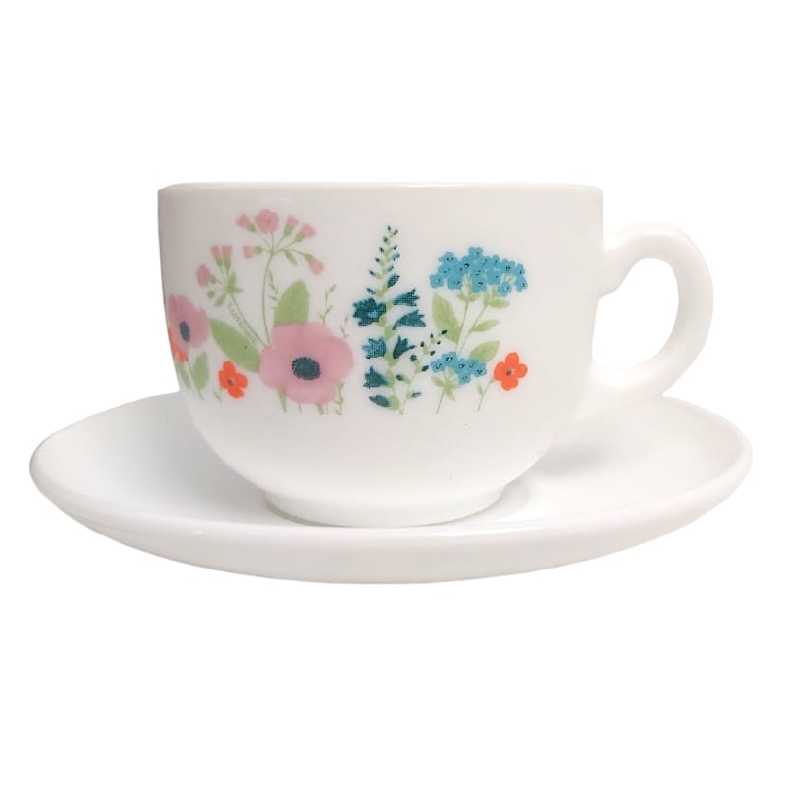 Luminarc Coffret De 6 Verres à Café Tasse et Sous Tasses - Rose Pompon - 9 cl