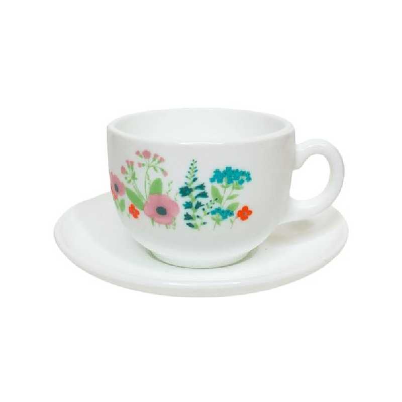 Luminarc Coffret De 6 Verres à Café Tasse et Sous Tasses - Rose Pompon - 22 cl