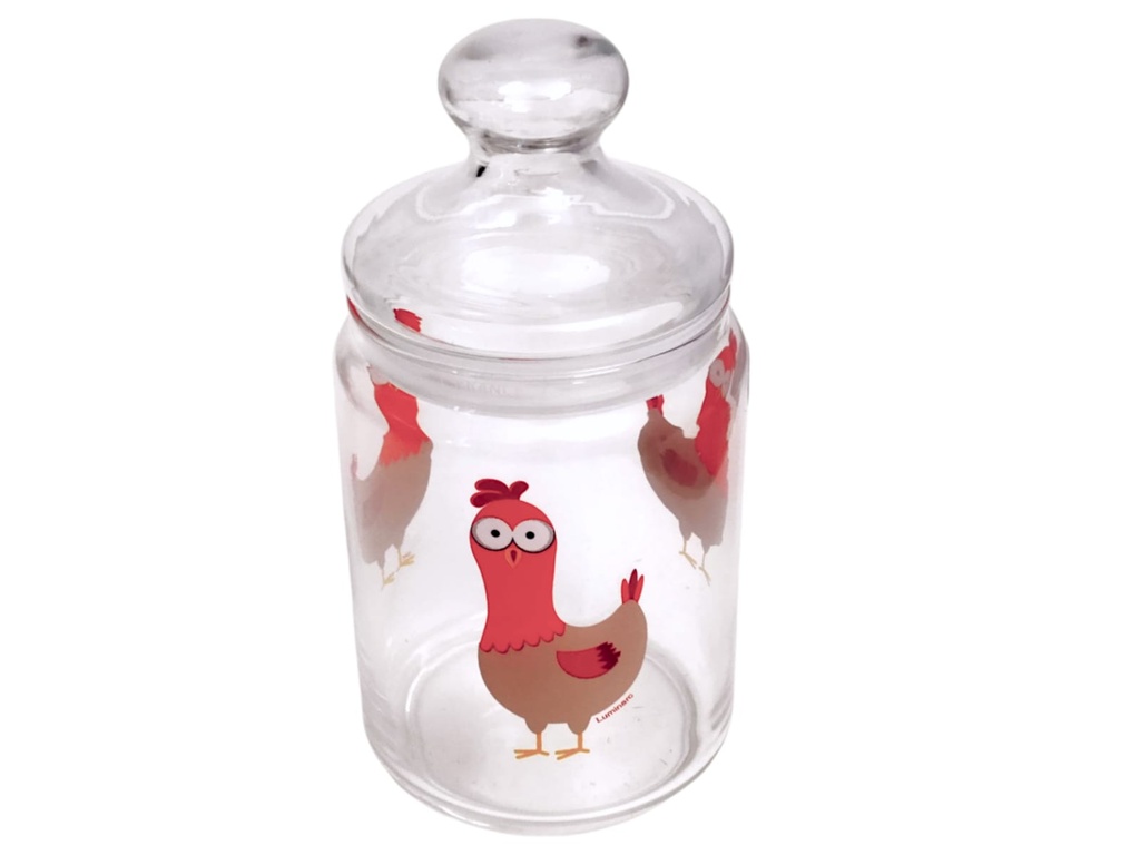 Ensemble de 3 Bocaux Hermétiques en Verre LUMINARC Motif POULE (1000 ml, 750 ml, 500 ml)