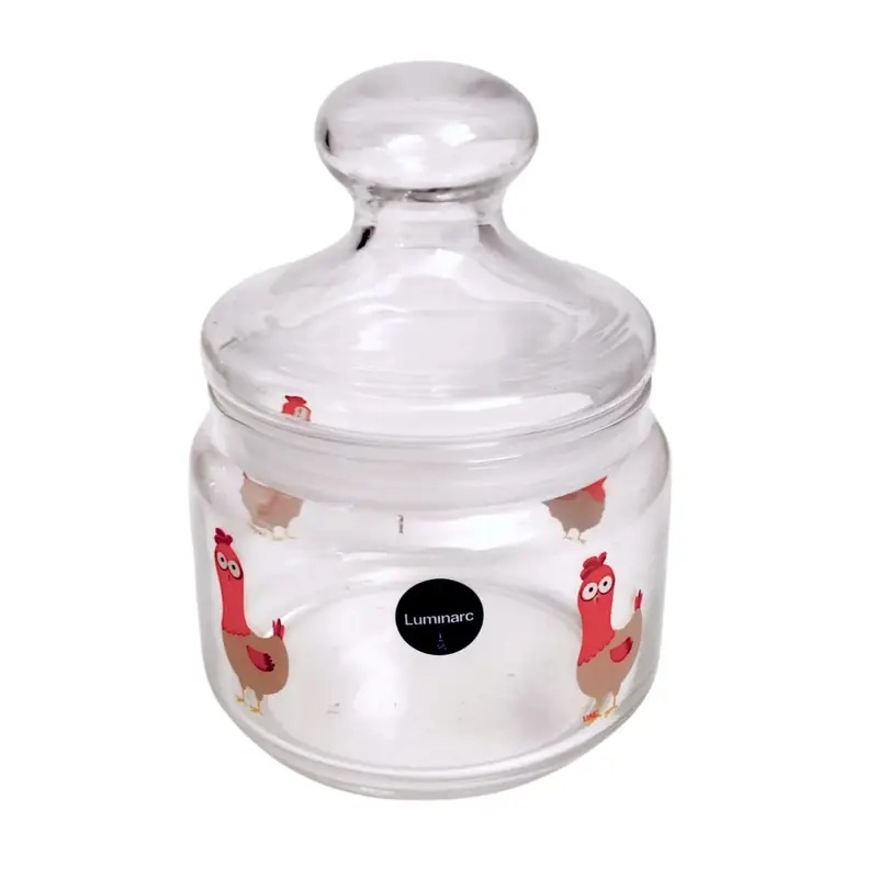 Ensemble de 3 Bocaux Hermétiques en Verre LUMINARC Motif POULE (1000 ml, 750 ml, 500 ml)