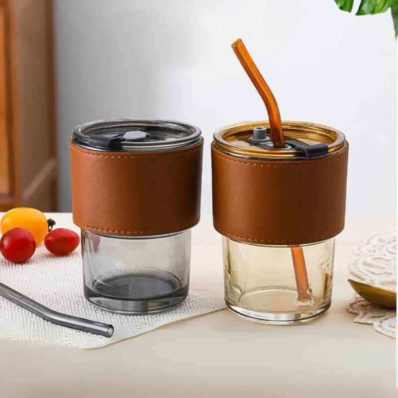 Tasse en Verre avec Paille et Couvercle Antifuite-340 ml