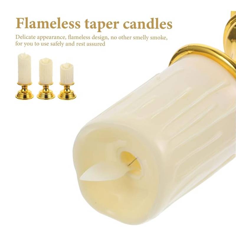 Lot de Trois Bougies dorées grand taille à piles sans flamme à LED en plastique