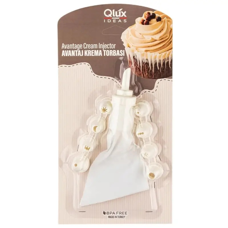 QLÚX IDEAS Poche à douilles réutilisables, stylo de décoration de gâteau, pour décorateurs de crème et de desserts avec 9 becs différents Blanc