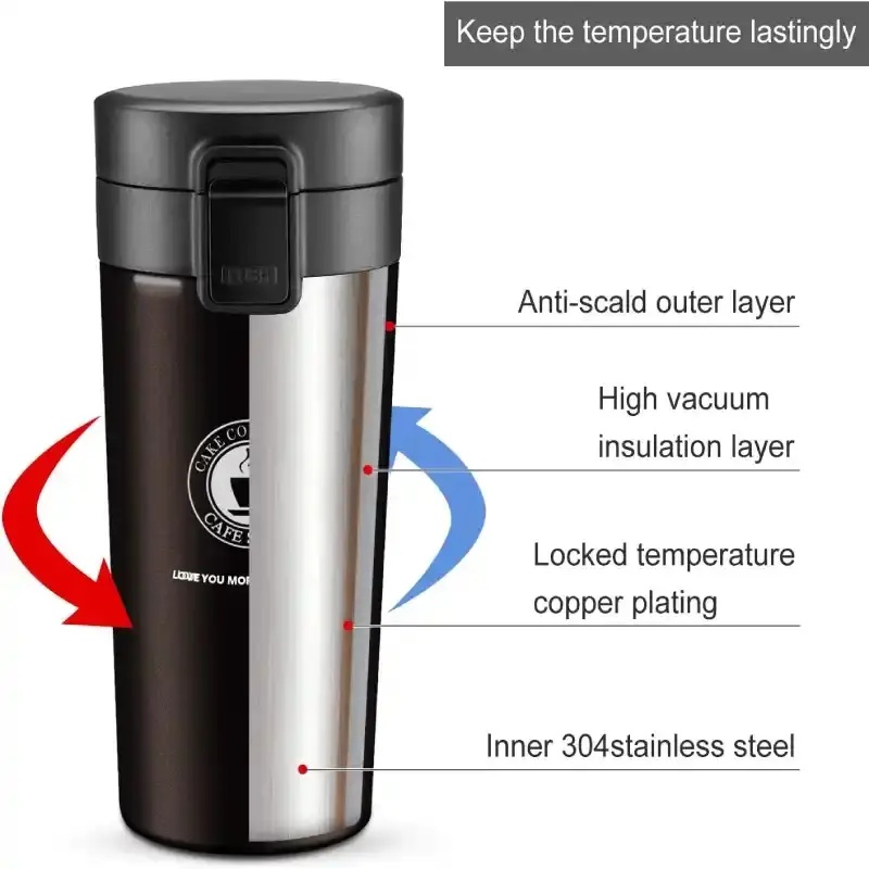 Thermos à Café Isotherme 380 ml en Acier Inoxydable avec Filtre -Marron