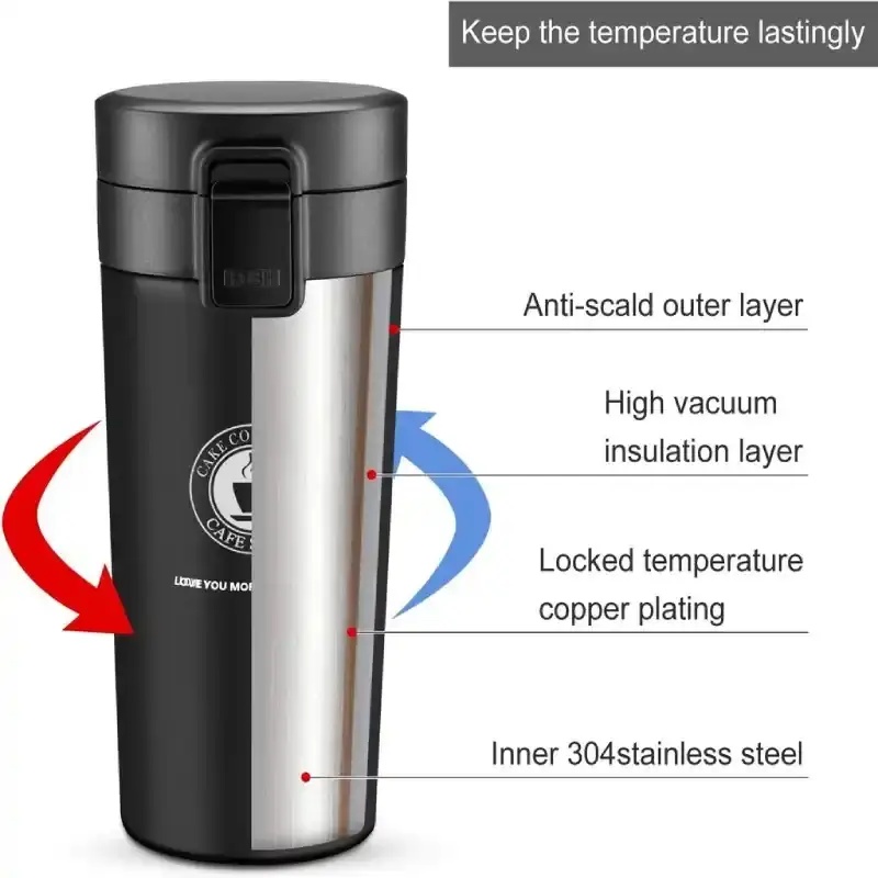 Thermos à Café Isotherme 380 ml en Acier Inoxydable avec Filtre -Noir