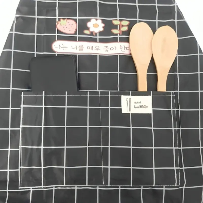 Tablier de cuisine imperméable avec poches pour femme-Noir