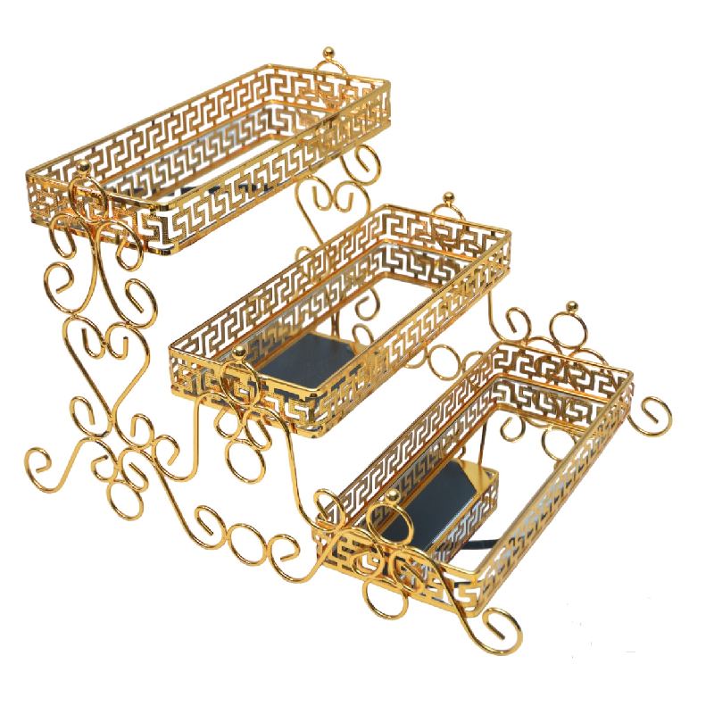 Support Présentoir 3 étages Doré 48 x 35.5 x 32 Cm