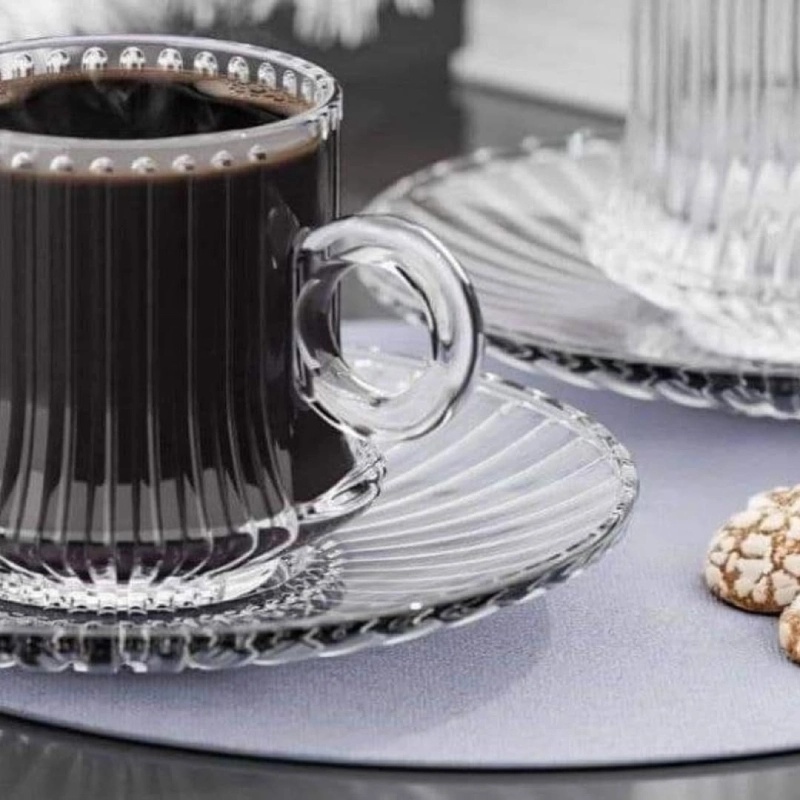 Service à café 12 pcs Azur Glass tasse et sou tasse -220ml -ROBUSTA Lines