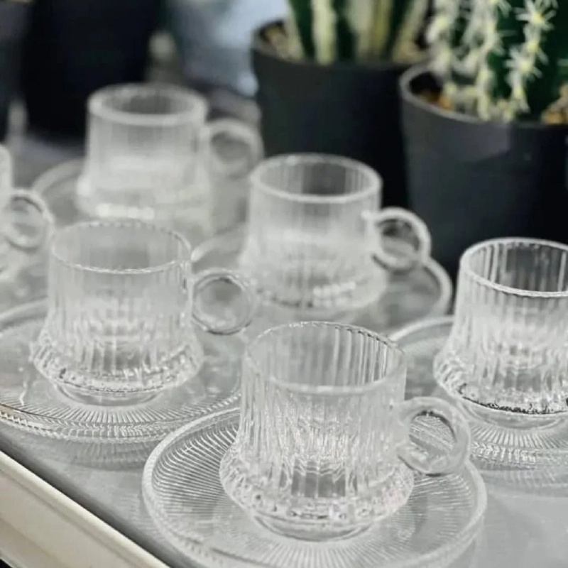 Service à café 12 pcs Azur Glass tasse et sou tasse -220ml -ROBUSTA Lines
