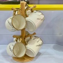 Lot de 6 Mugs avec Support en Bois