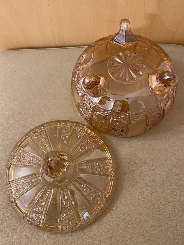 Bol à bonbons en verre ambré avec couvercle
