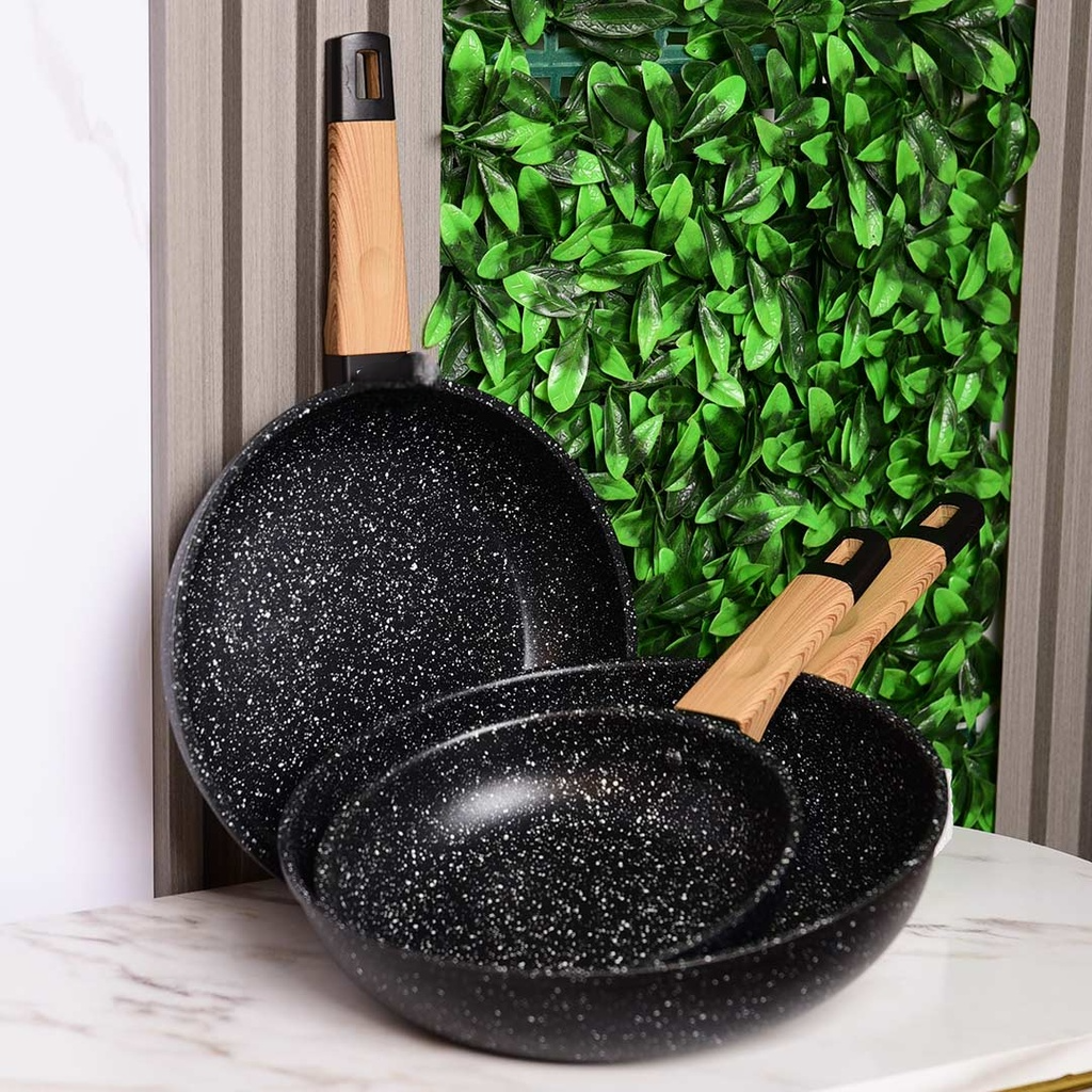 Set De 3 Poêles Granite Sizar Noir 20 , 24 et 28Cm