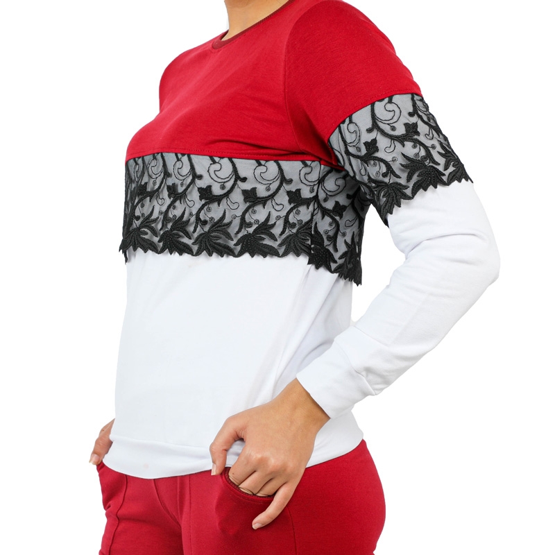 Jogging femme rouge avec dentelle