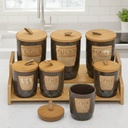 Porte Epices En Céramique 7 Pots Avec Support En Bois- Golden House