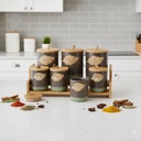 Porte Epices En Céramique 7 Pots Avec Support En Bois- Golden House