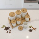 Porte Epices En Céramique 7 Pots Avec Support En Bois- Golden House