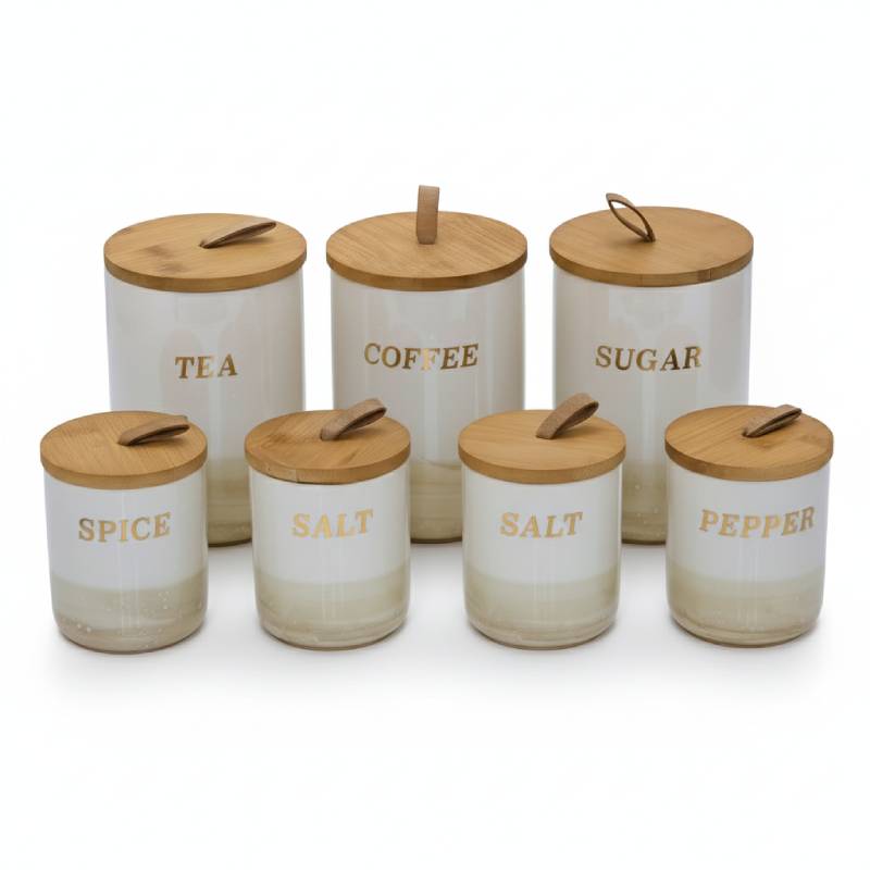 Porte Epices En Céramique 7 Pots Avec Support En Bois- Golden House