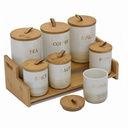 Porte Epices En Céramique 7 Pots Avec Support En Bois- Golden House