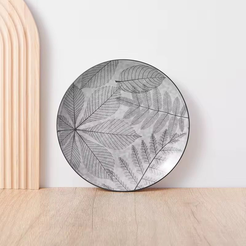 Service de Table 12 Pièces en Porcelaine – Motif Feuilles Gris