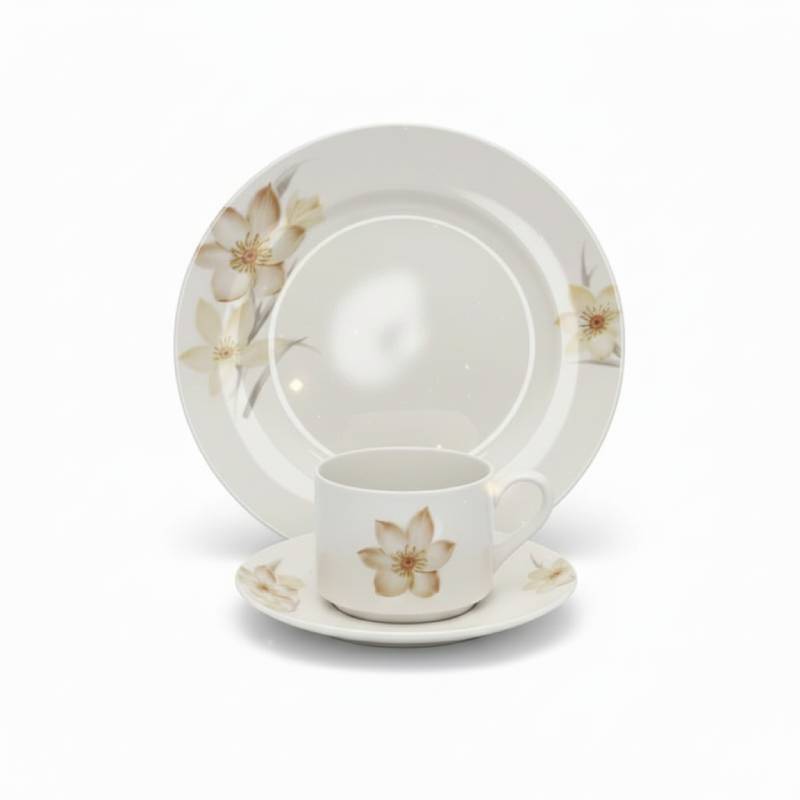 Service à Table 20 Pièces en Porcelaine - Floral Biege
