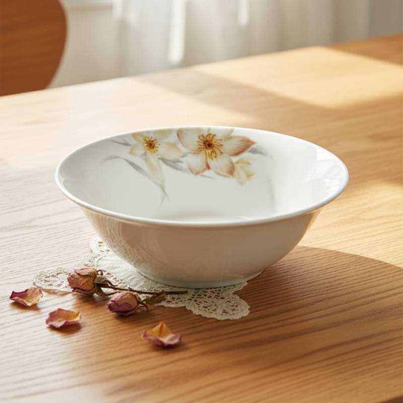 Service à Table 12 Pièces en Porcelaine - Floral Beige