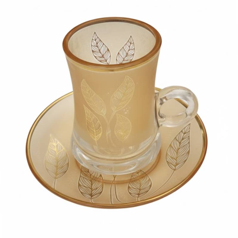 Lot De 6 Verres à Thé Avec Sous-Tasses - Motif Feuilles