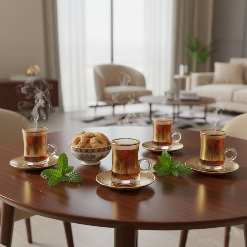 Lot De 6 Verres à Thé Avec Sous-Tasses - Motif Feuilles