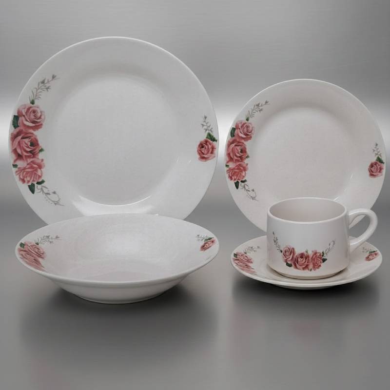 Service à Table 20 Pièces en Porcelaine - Floral Rose