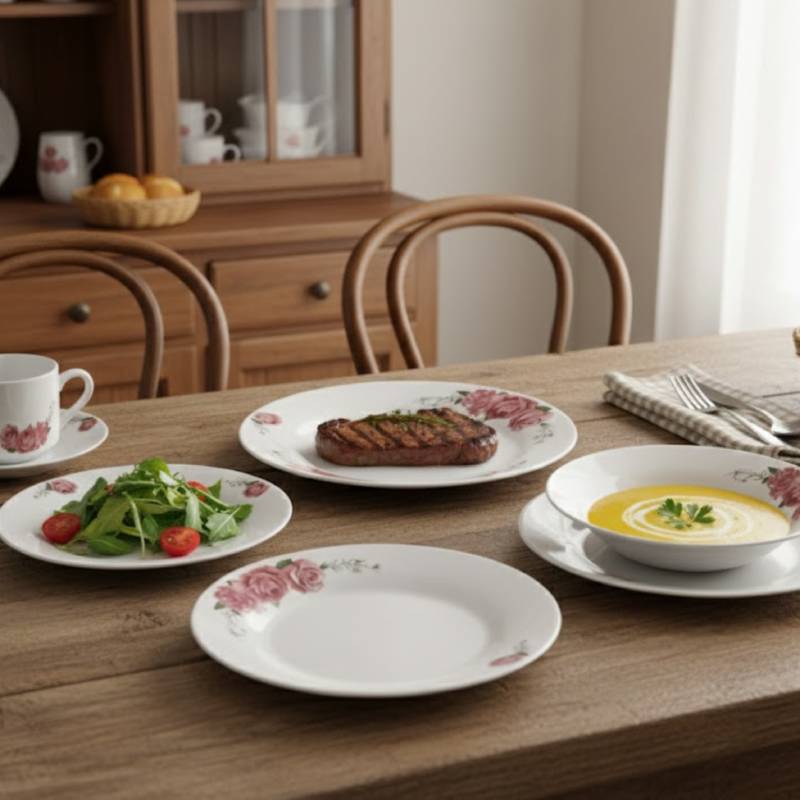 Service à Table 20 Pièces en Porcelaine - Floral Rose