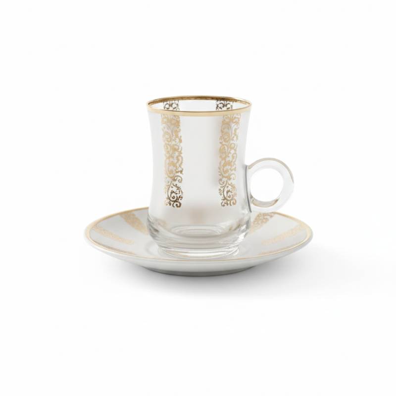 Coffret De 6 Verres à Thé Avec Sous-Tasses Orné Doré