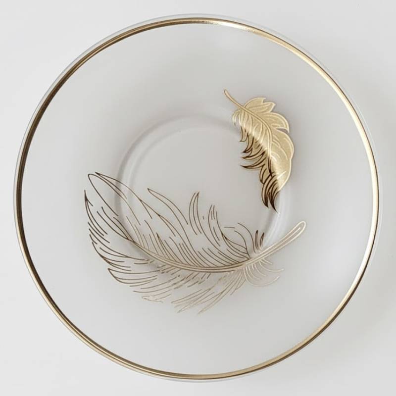 Lot De 6 Verres à Thé Avec Sous-Tasses - Motif Plumes Dorées