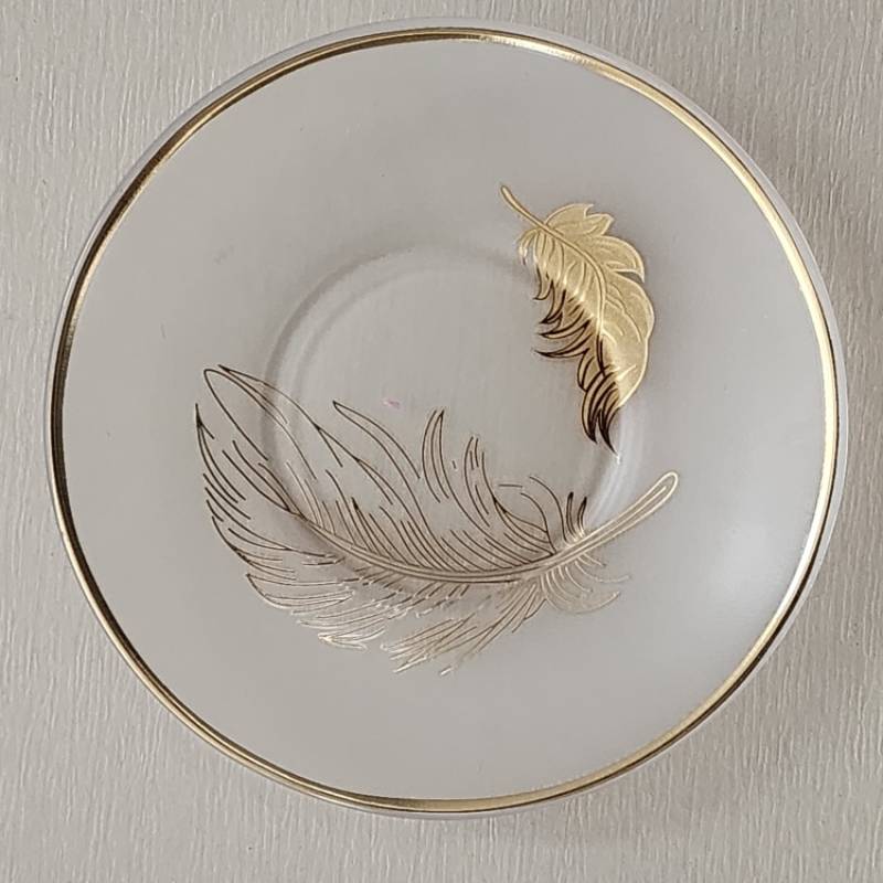 Lot De 6 Verres à Thé Avec Sous-Tasses - Motif Plumes Dorées