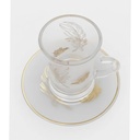 Lot De 6 Verres à Thé Avec Sous-Tasses - Motif Plumes Dorées