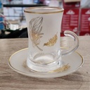 Lot De 6 Verres à Thé Avec Sous-Tasses - Motif Plumes Dorées