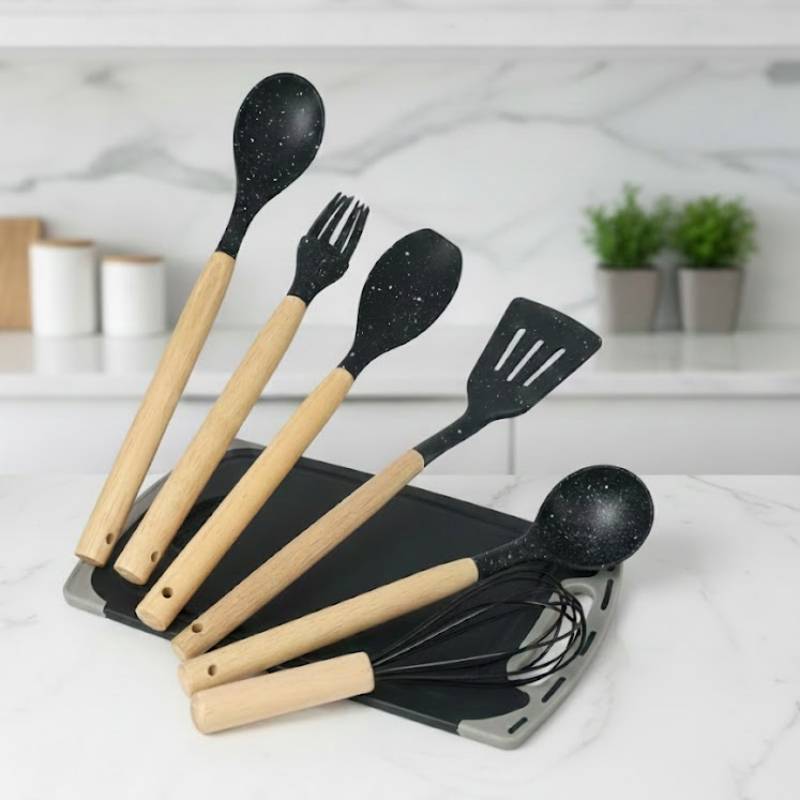 Set d'ustensiles de cuisine 19 pièces en silicone - Noir