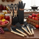 Set d'ustensiles de cuisine 19 pièces en silicone - Noir