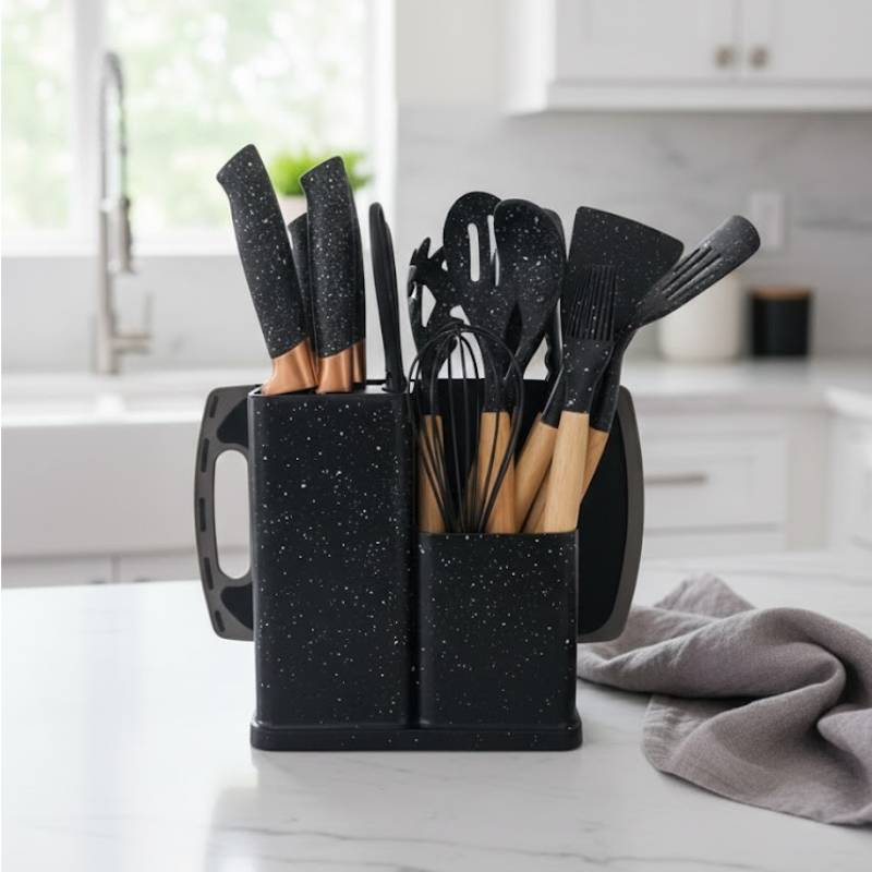 Set d'ustensiles de cuisine 19 pièces en silicone - Noir