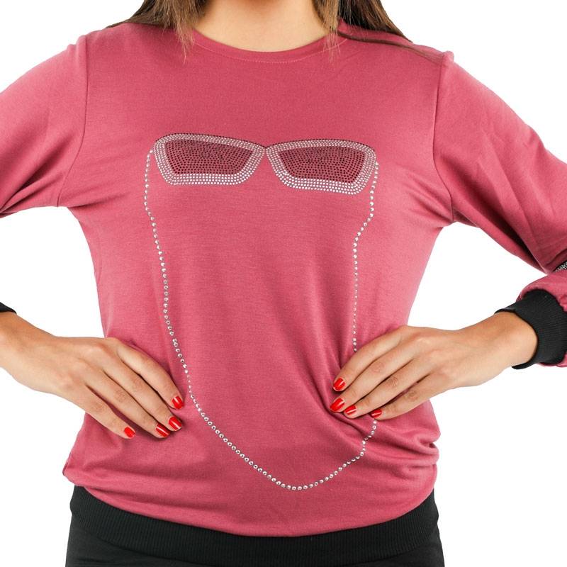 Jogging femme rose motif lunette avec un coude noir 