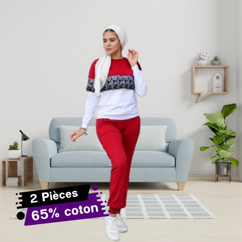 [DENRG-36] Jogging Rouge Pour Femme avec Dentelle (36)