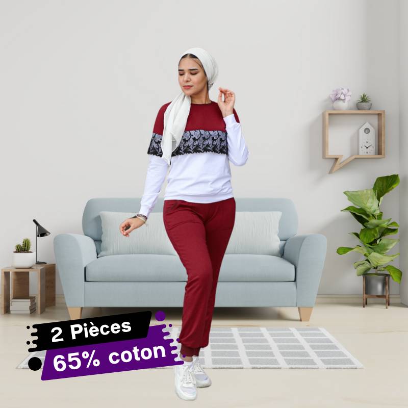 [DENRB-36] Jogging Rouge Bordeaux Pour Femme avec Dentelle (36)