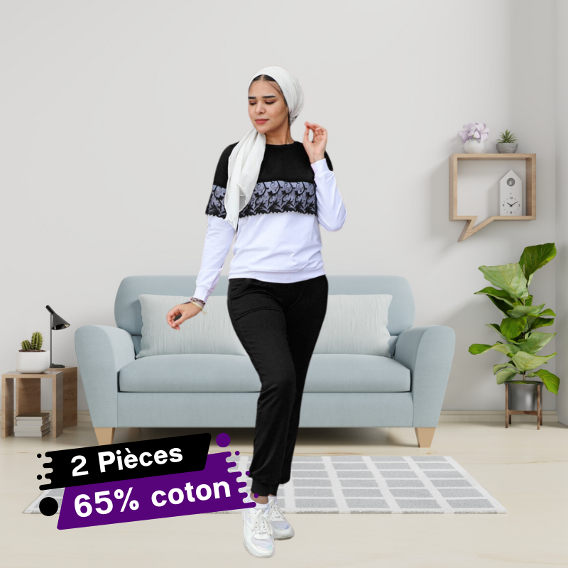 [DENNO-36] Jogging Noir Pour Femme avec Dentelle (36)