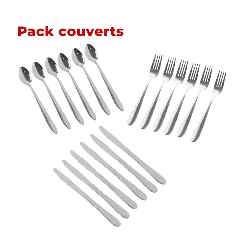 Pack couverts Fourchette + Couteau + Cuillère de table inox 18 pièces