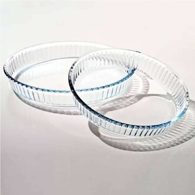 [836B0006-GO] Lot De 2 Moules À Tarte Rondes En Verre Transparent De Différents-PYREX Diamètres 31 Cm Et 28 Cm