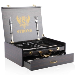 Coffret Ménagère STRONG - 72 Pièces En Acier Inoxydable -Dorée-Motif 1